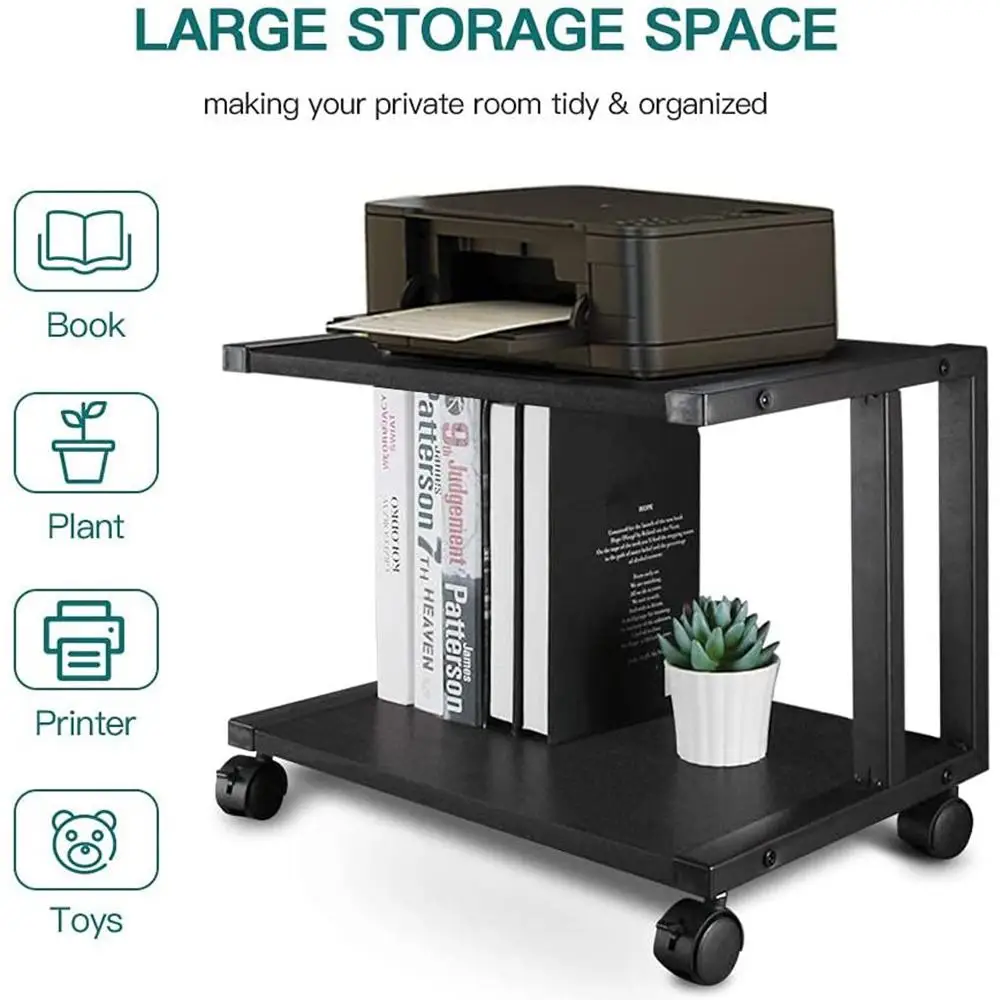 

Desktop Printer Stand 2Tier Wood Desk Storage Organizer Book Shelf Under Desk Rolling Printer Cart for Fax Machine Printer Stand