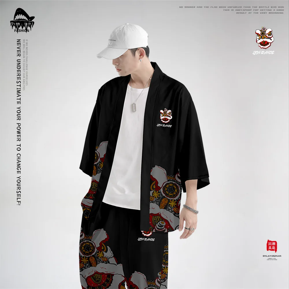 Кимоно в японском стиле для мужчин традиционный кардиган с принтом китайского