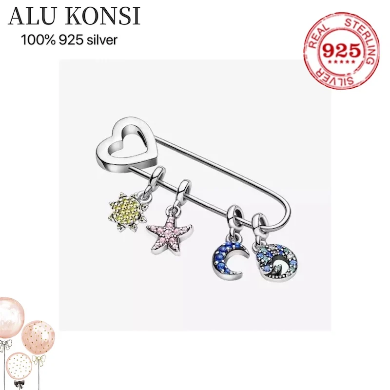 

hot sale Luxury Original 100% 925 Sterling Silver pan brooch for Women love heart fashion Authentic DIY Jewelry Christmas gift