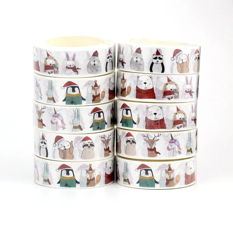 

NEW 10pcs/Lot Decorative Animals Merry Christmas Washi Tapes for Bullet Journal Adhesive Masking Tape Cute Stationery