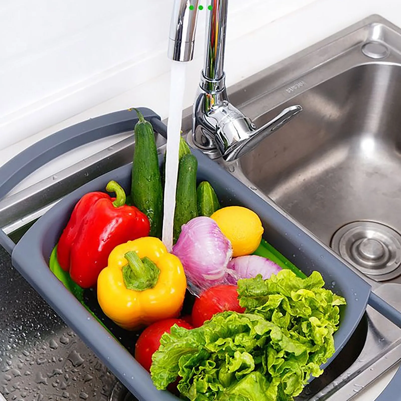 

Square Silicone Collapsible Over The Sink Retractable Colander With Handle Kitchen Folding Strainer Bowls Drain Water Filter Bas