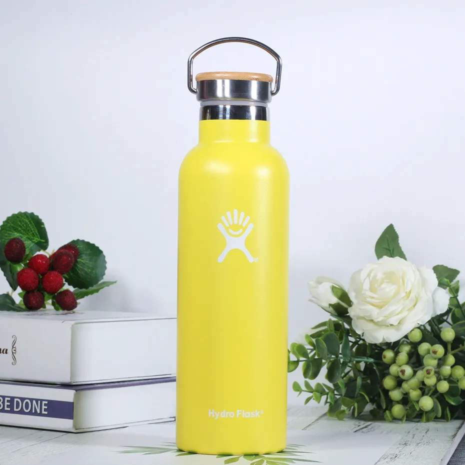 Yellow Бутылка для воды из нержавеющей стали, бутылка для воды с вакуумной изоляцией, портативная термобутылка для путешествий с широким горлом - Цвет: Yellow