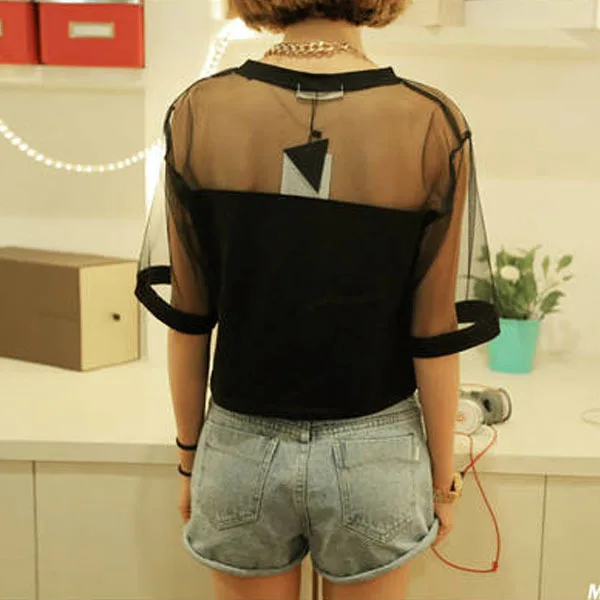 Женская прозрачная Сетчатая футболка прозрачный сетчатый топ с вырезом лодочкой