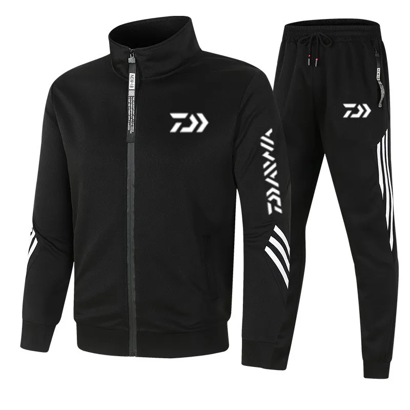 

2022 DAIWA Spring New Stand-up collar fishing Men's Zipper Cardigan Jacket + Sports Pants Suit Striped Running Gym Basketball Jo