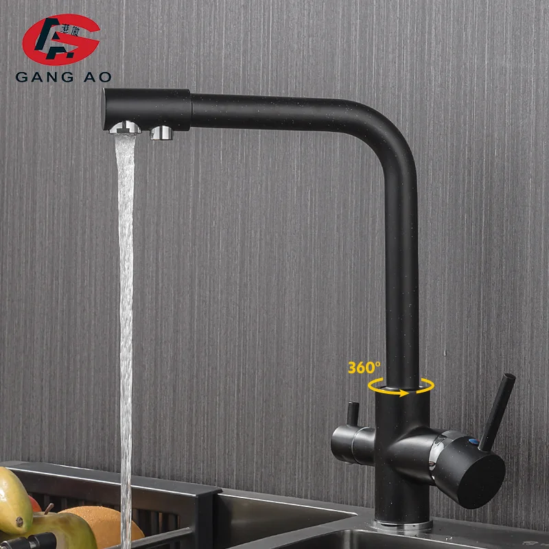Кран с фильтрованной водой латунный смеситель двойным распылителем в черный