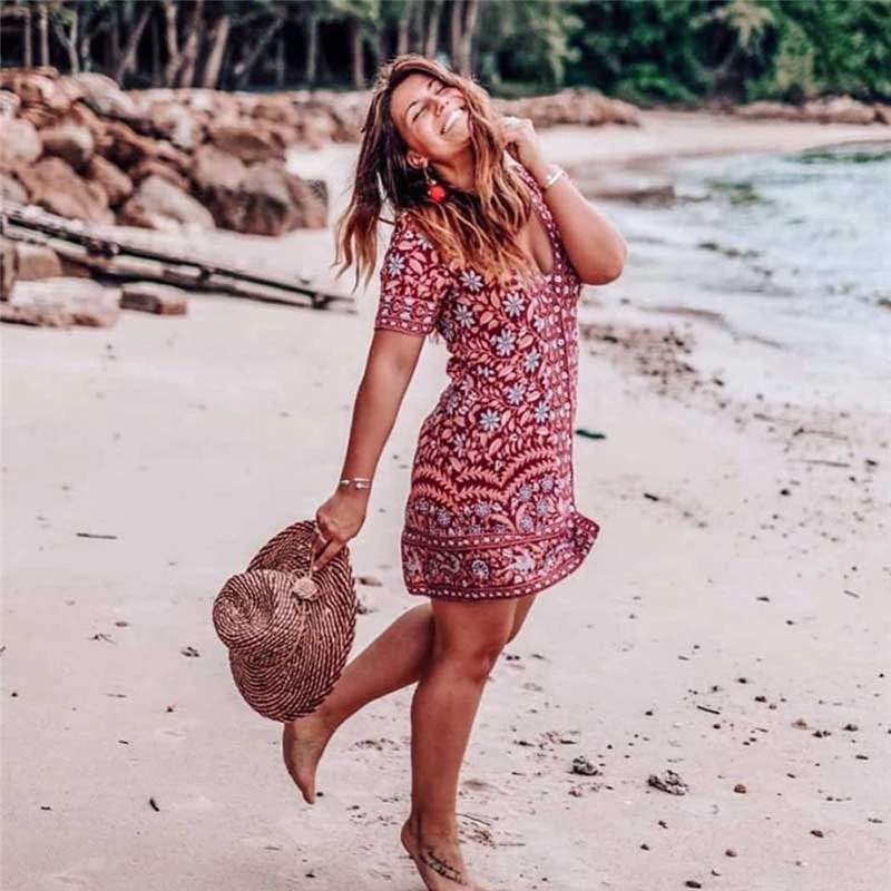 Винтажное шикарное женское платье с цветочным принтом коротким рукавом и