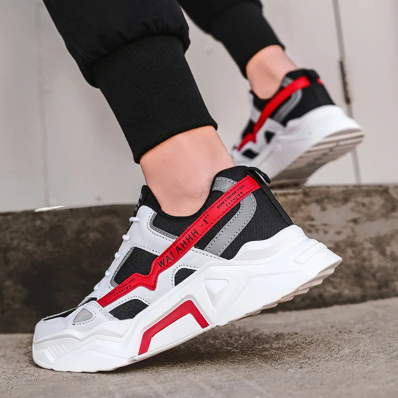 

Summer Breathable Sneakers Men's Casual Shoes Leather Mesh Patchwork Walking Sneakers 2020 Trend Thick bottom Male shoes New