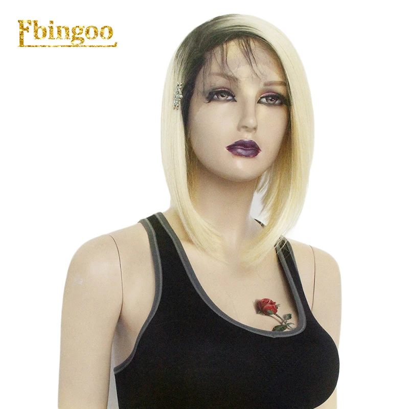 Ebingoo Ombre 613 Platinume блонд фиолетовый коричневый синтетический парик на кружеве с детскими волосами короткий прямой Боб Futura парик для женщин