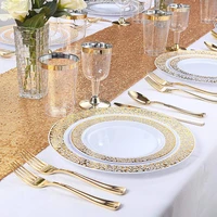 25pcs golden rose disposable plastic plate salad plate fork spoon party decoration and gold edge plastic tableware birthday