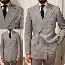 Designer Men Suits Set Houndstooth Tailor-Made 2 Pieces Double Breasted Slim Fit Blazer Jackets Formal Business Causal Prom Coat (1)