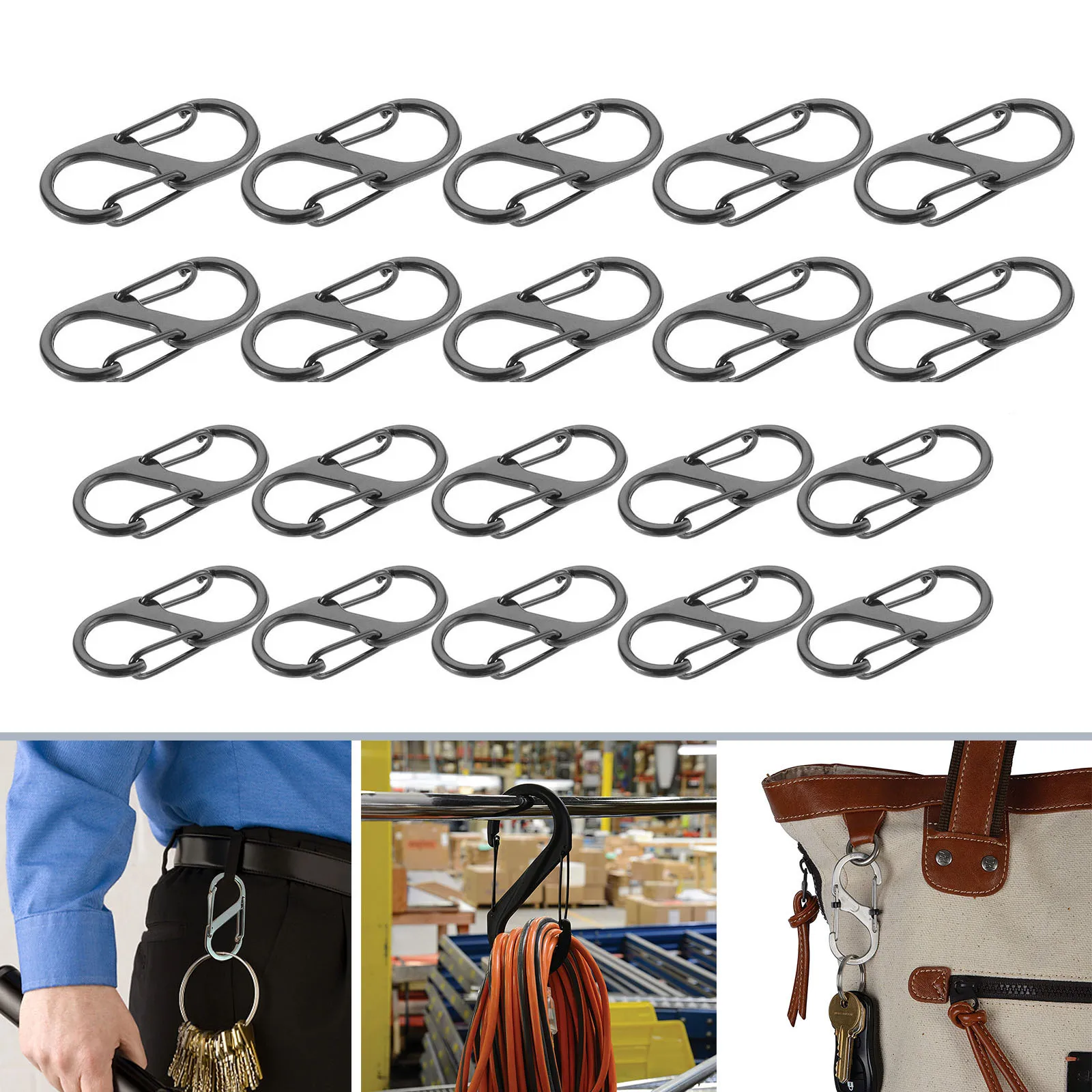 

10pcs S-Shaped Keychain Clips Mini Carabiner Hook Spring Buckle Key Ring Camping Accessories Zinc Alloy Black