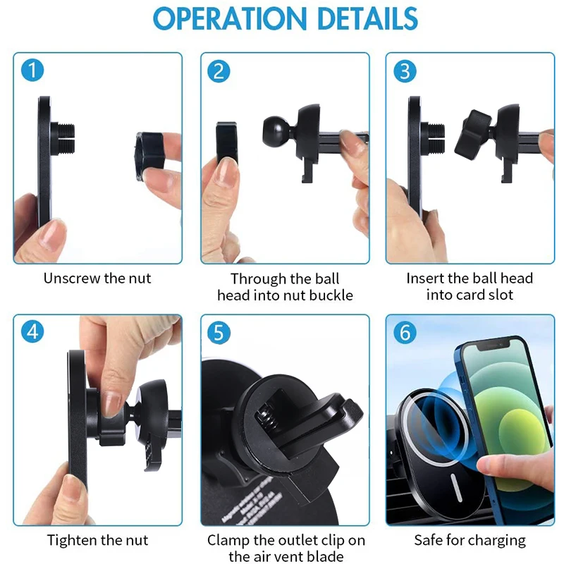 

Magnetic Wireless Car Charger AirVent Mount Compatible With For Magsafe iPhone 12 ProMax Mini 15W Fast Charging Car Phone Holder