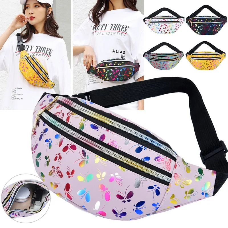 

2021 Printed Waist Bag Women Colorful Girls Bum Bag Travel Kids Cartoon Belt Bag Festival Mobile Phone Pouch Purse