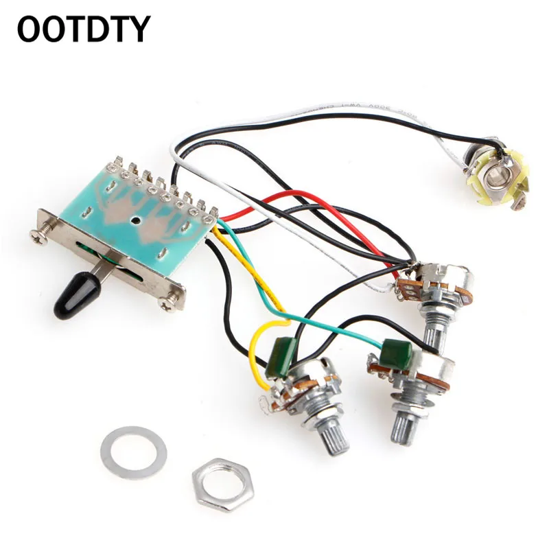 

OOTDTY 5-Way Switch 250k Pots Knobs Wiring Harness Pickup for Strat Guitar
