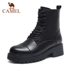 CAMELботильоны; Женские Ботинки Martin на платформе; Короткие плюшевые ботинки на молнии; Черные кожаные женские ботинки на шнуровке; Сезон Зима; 2020