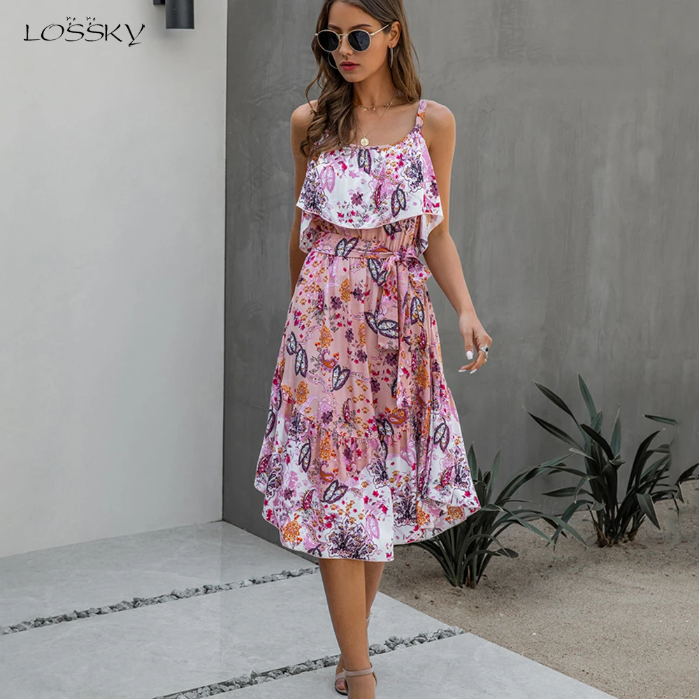Женское длинное платье с принтом розовое летнее ТРАПЕЦИЕВИДНОЕ открытой спиной