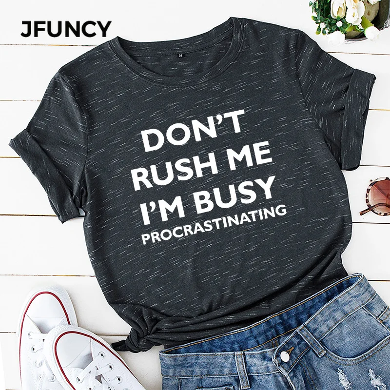 

JFUNCY Plus Size 5XL Women Tshirt Summer Cotton Short Sleeve Tee Tops Creative Letter Print Shirts Fashion Casual Female T-shirt