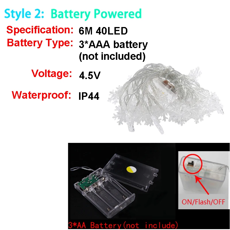 10 м 100 светодиодный Европейский штекер снежные хлопья Рождественская гирлянда