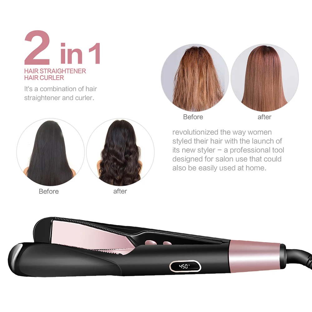 

2 In1 Professional Hair Straightener Curler Flat Iron Negative Ion wand Straightening ionic Curling Iron Corrugation crimper