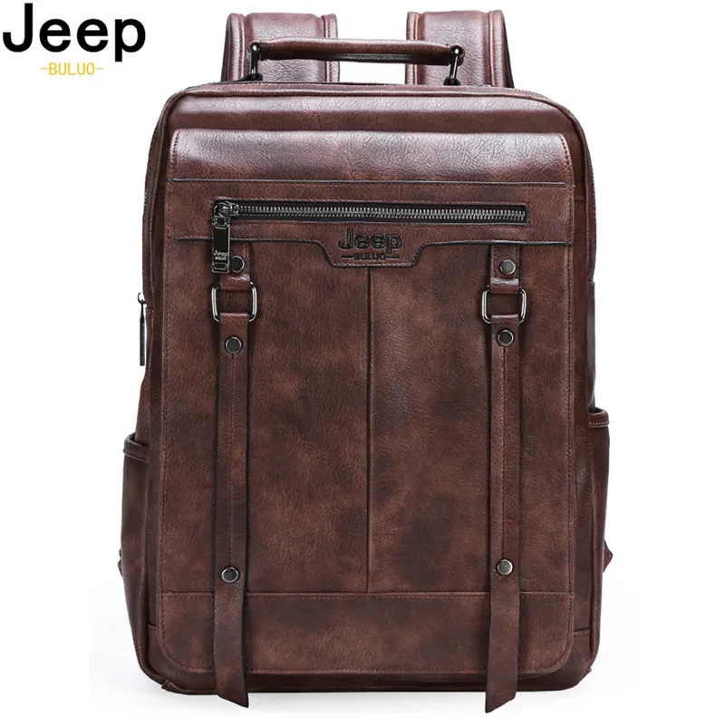 

JEEP BULUO Trend Casual Laptop Bags High Capacity Feature Backpack Computer New Men's Bag Travel Split Leather Bags For Man