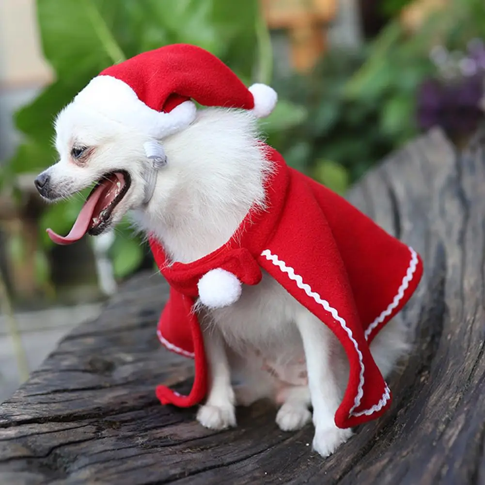 Christmas Cute Pet Puppy Cloak Hat Soft Breathable Clothes Costume Apparel Xmas Decoration Supplies | Дом и сад