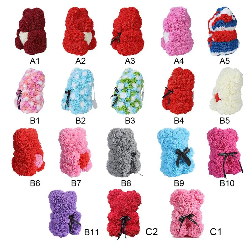 

40cm Rose Bear With Box Artificial PE Flower Bear Rose Valentine's Day For Girlfriend Women Wife Mother's Day Gifts