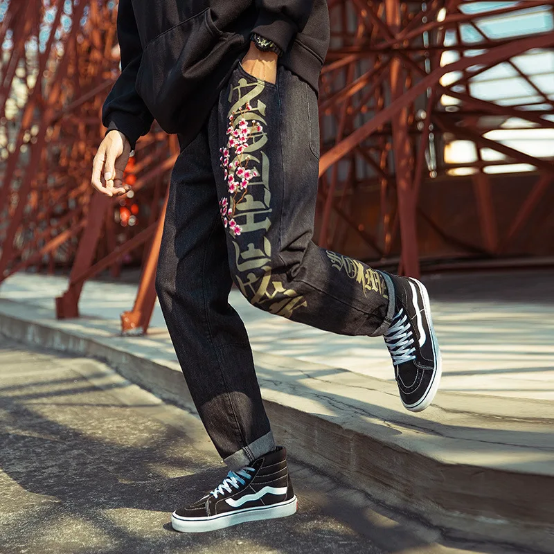 Japanese Fashion Embroidered Straight-leg Jeans Large Size Loose Casual Trousers Spring and Autumn All-match Tide Brand Pants