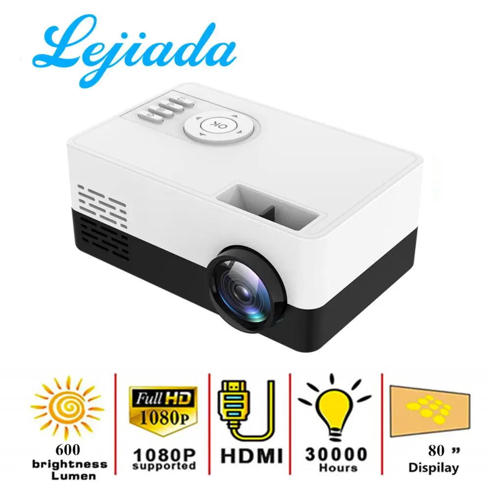 LEJIADA Новый J16 светодиодный мини проектор 320x240 Пиксели поддерживает 1080P HDMI