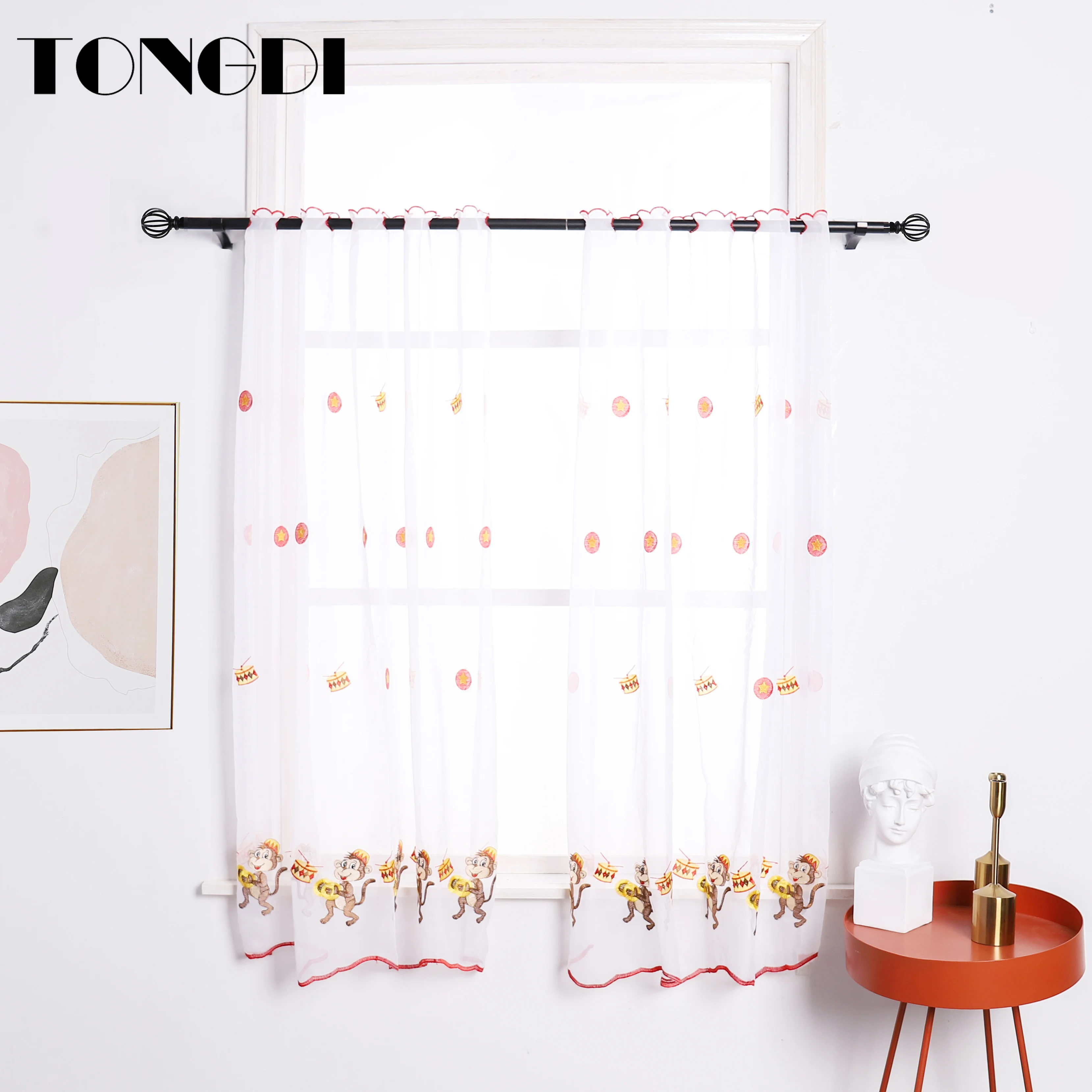 TONGDI Детские занавески для дома и кухни с вышитой обезьяной из мультфильма белое
