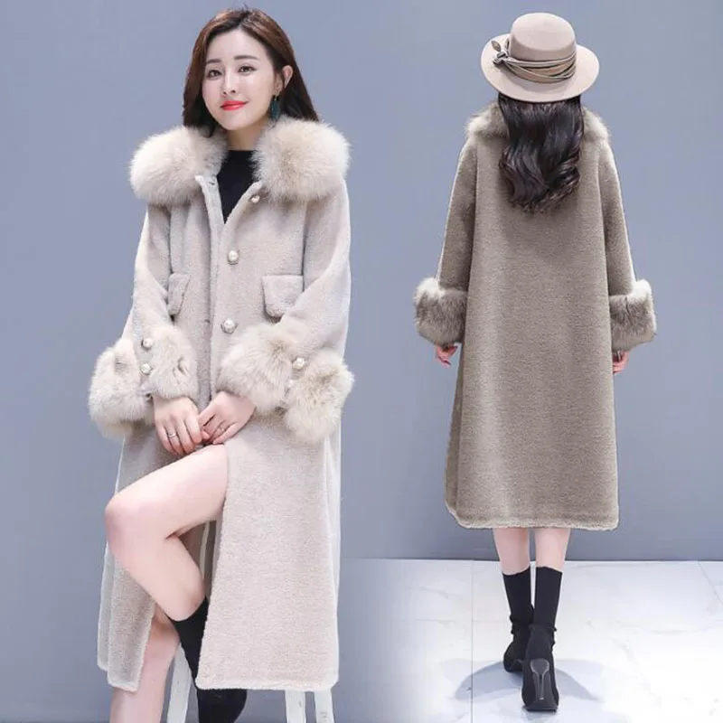

Coat Womens Woolen Fashion Winter Korean New Artificial Fur Collar Single-breasted Wool Overcoat Long Loose Woolen Jacket