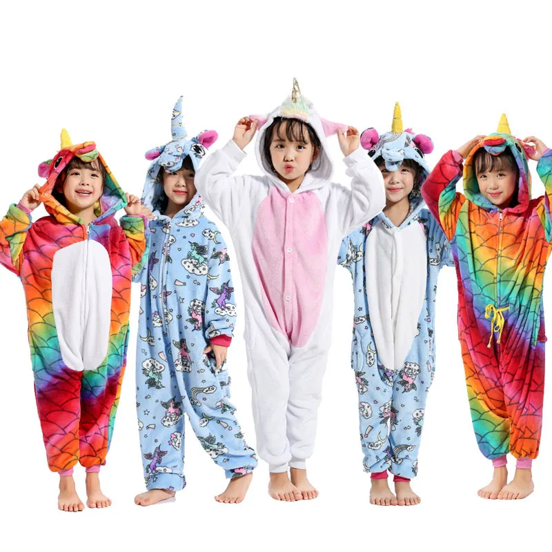 

New Unicorn Onesie Kigurumi Children Kids Flannel Winter School Home Carnival Party Pajama Animal Hooded
