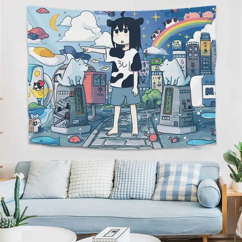 

Kids Room Decoration Wall Hanging Tapestry Kawaii Home Decor Cute Anime Soft Tapestry Blanket Carpet For Bedroom Table Curtain