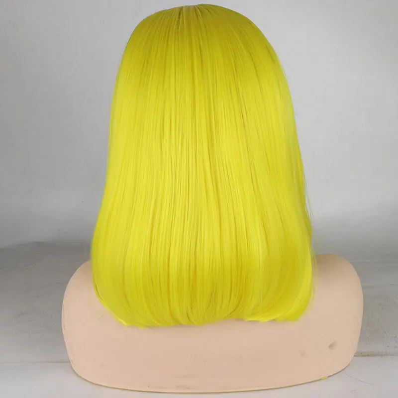 Bombshell Short Straight Bob Synthetic 13*4 Inch Lace Front Wig Yellow Heat Resistant Fiber Hair Middle Parting For Party Wigs