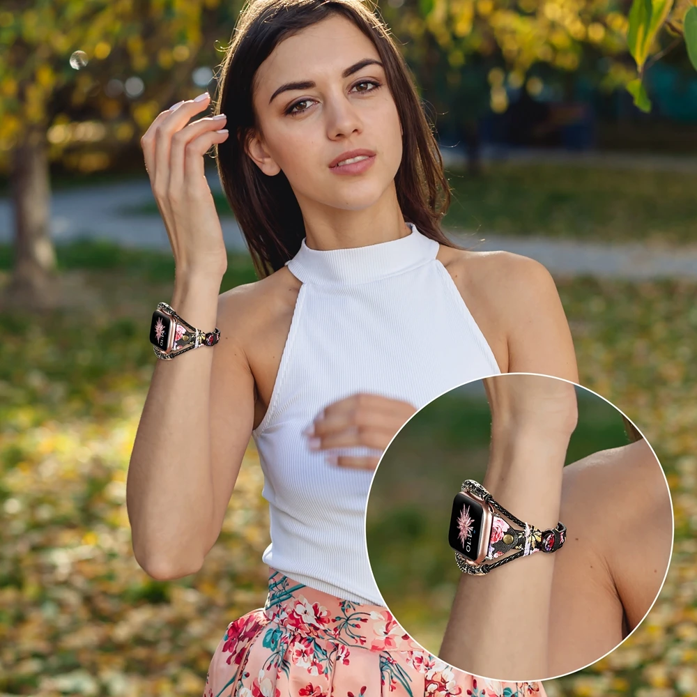 Винтажный кожаный ремешок для Apple Watch Band женский твист полоса ремешок заклепки с металлической веревкой браслет нарядный стильный iwatch серия