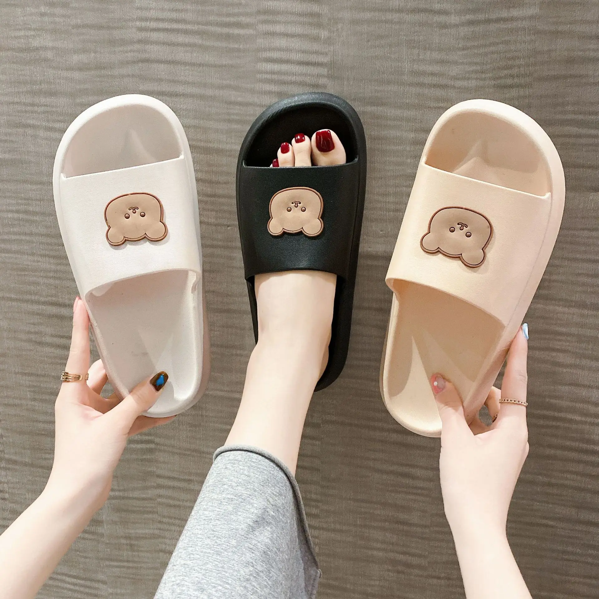 

Mazefeng Bear Slippers Women's Summer Flip-Flops Sandals 2021 Platform Casual House of Sunny Kawaii Home Soft Slides Size 36-41