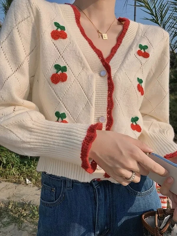 

Cmaz 2021 New Cherry Sweater Coat Cardigan Women's Thin