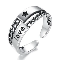 new fashion vintage ancient silver color opening rings for men women chain design love letter finger ring band jewelry gifts