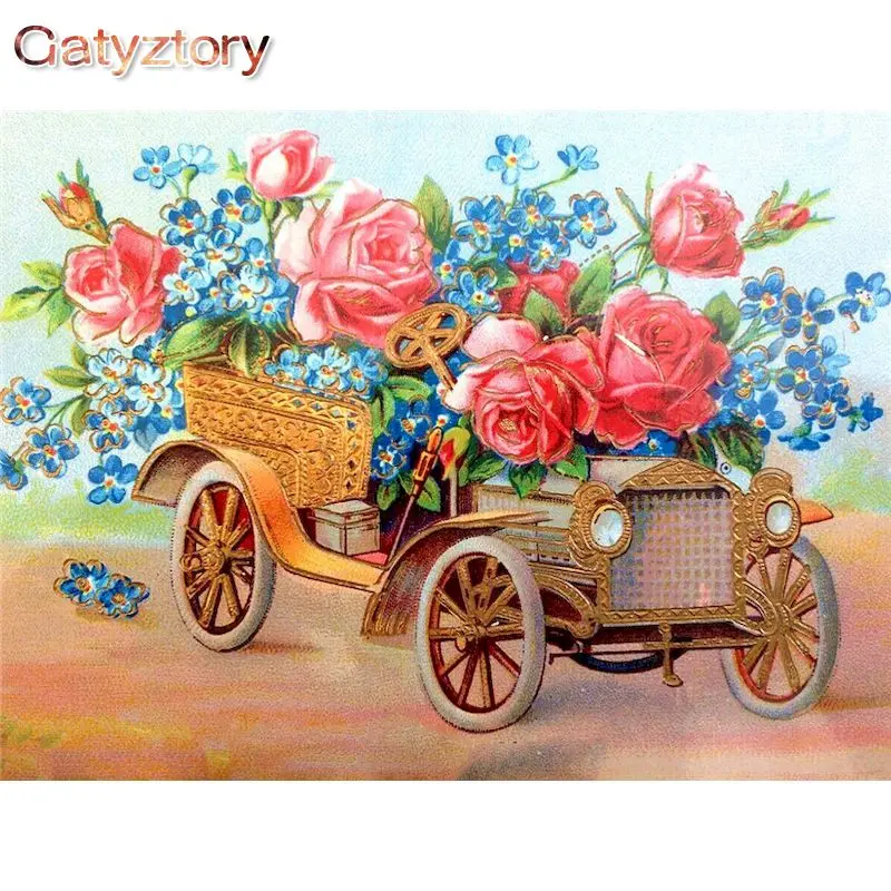 

GATYZTORY Frame DIY Painting By Number Kits Flowers Car Wall Art Picture Drawing By Numbers Acrylic Paint For Home Decors Gift