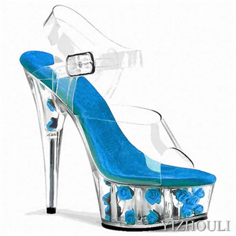 

15cm high heel sandal 5cm rose waterproof platform pole dancing shoes, model banquet wedding performance, dancing shoes