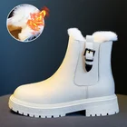 Женские ботинки челси из искусственного меха, зимние Бархатные Теплые дамские ботинки, Нескользящие женские ботильоны на квадратном каблуке с застежкой-молнией, женские ботинки