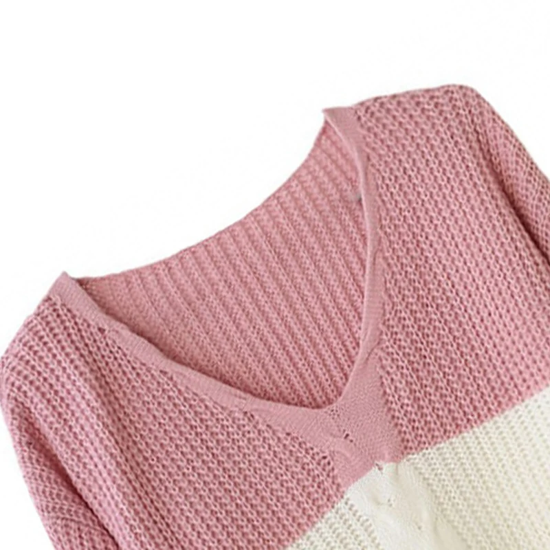 Artguy новые женские модные свитера с длинным рукавом цветным блоком и v-образным