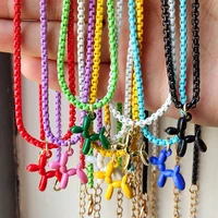 2021 new candy color box chain puppy dog charm necklace for women enamel choker minimalist fine necklace boho jewelry wholesale