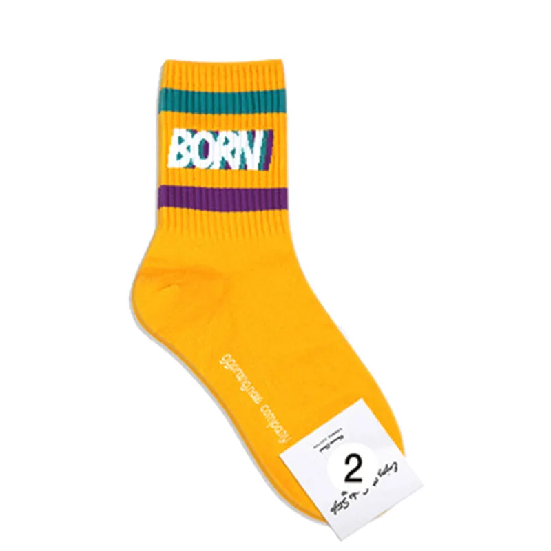 Женские мягкие повседневные носки Разноцветные в полоску с принтом английского