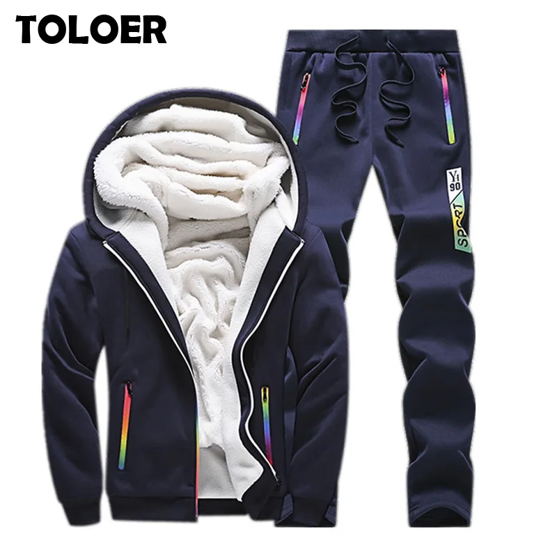 Повседневный Спортивный костюм комплект для мужчин зимняя теплая спортивная