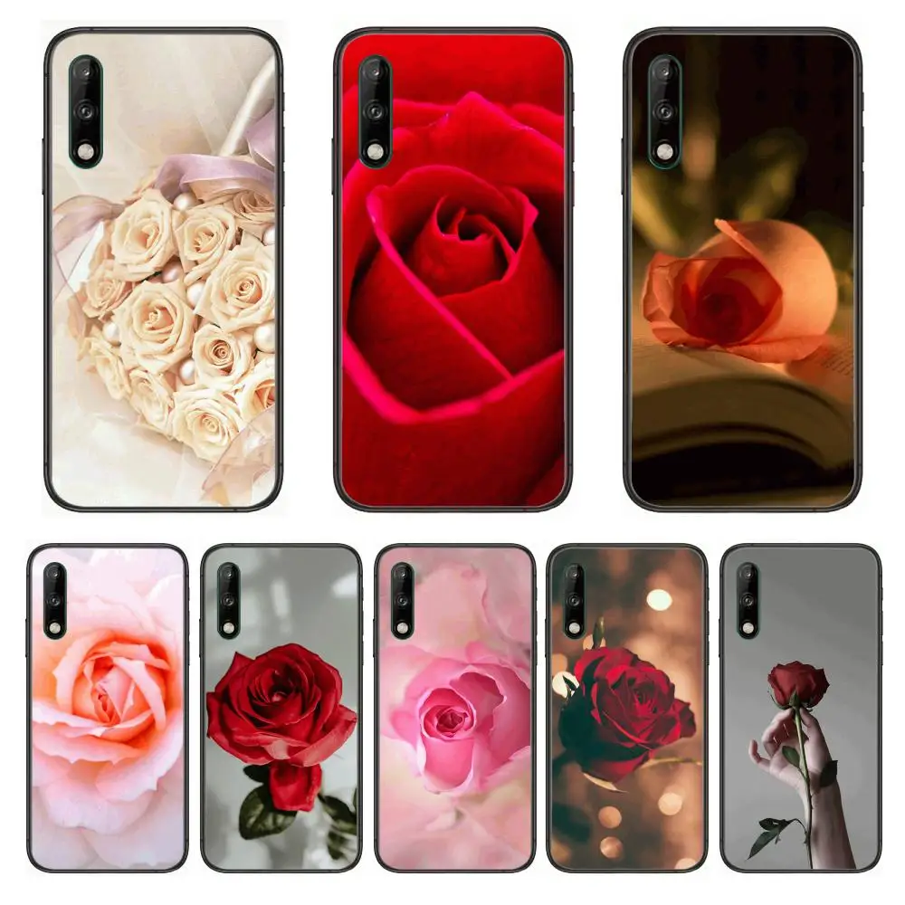 

Bright Red Rose Flowers Clear Phone Case For Huawei Y 5 6 7 8 9 A P S Pro 2020 2019 Black Etui Coque Hoesjes Comic Fashion