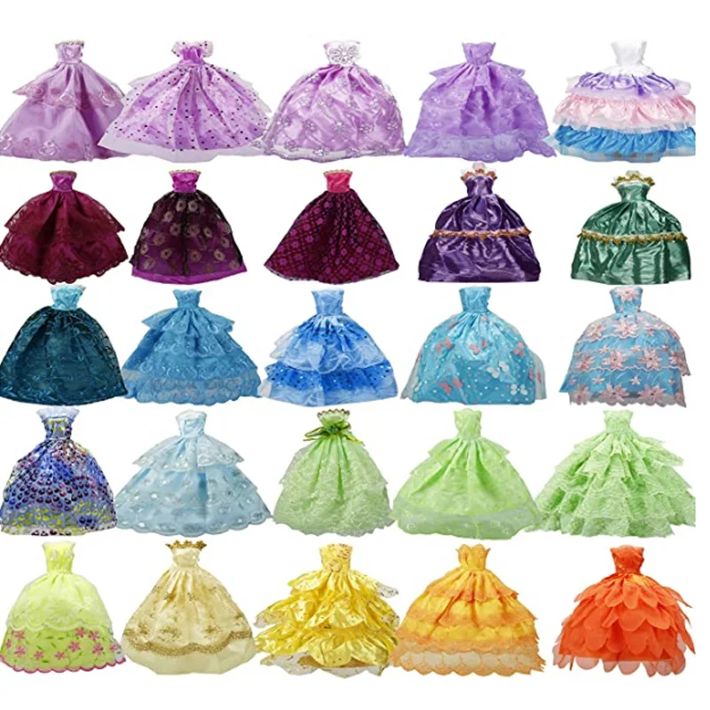 5Pcs Random Princess Ball Gown Elegant Layer Skirt Party Clothes Veil Long Wedding Evening Dress for Barbies Doll Accessories - купить по