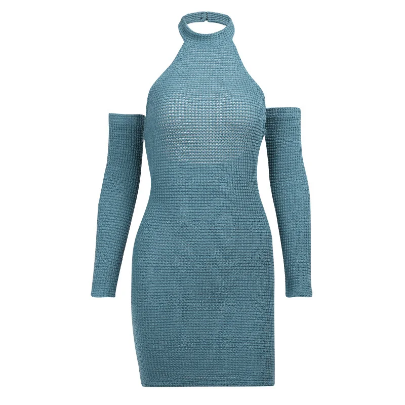 

InstaHot Fashion Halter Neck Casual Dress Backless Bodycon Sleeveless Summer 2021 Party Club Sexy Dress Half Sleeve Skinny Dress