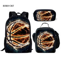 3d fire basketball pattern schoolbags set orthopedic satchel for boys kids daily book bags teenagers sport daypack mochila