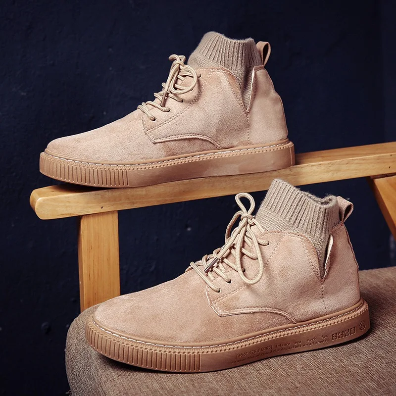 Мужские повседневные ботинки на шнуровке черные серые или хаки с высоким верхом