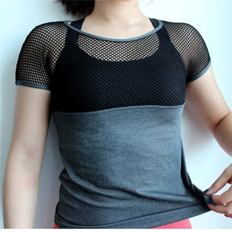 

Yoga Clothing Short Sleeve Solid Color Mesh Stitching Yoga T-shirts Fitness Elastic Breathable Quick-drying Sportswear Jogging